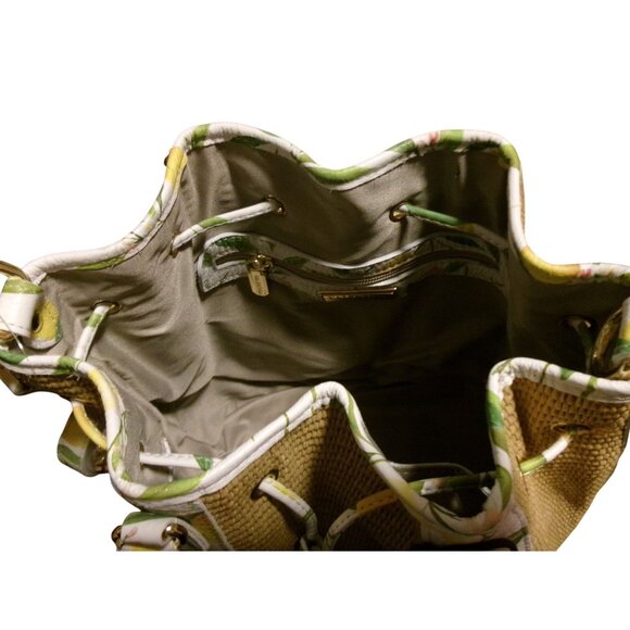 NEW Valentina Italia Lemon Print & Woven Panel Bucket Bag With Drawstring Closur - Picture 14 of 16